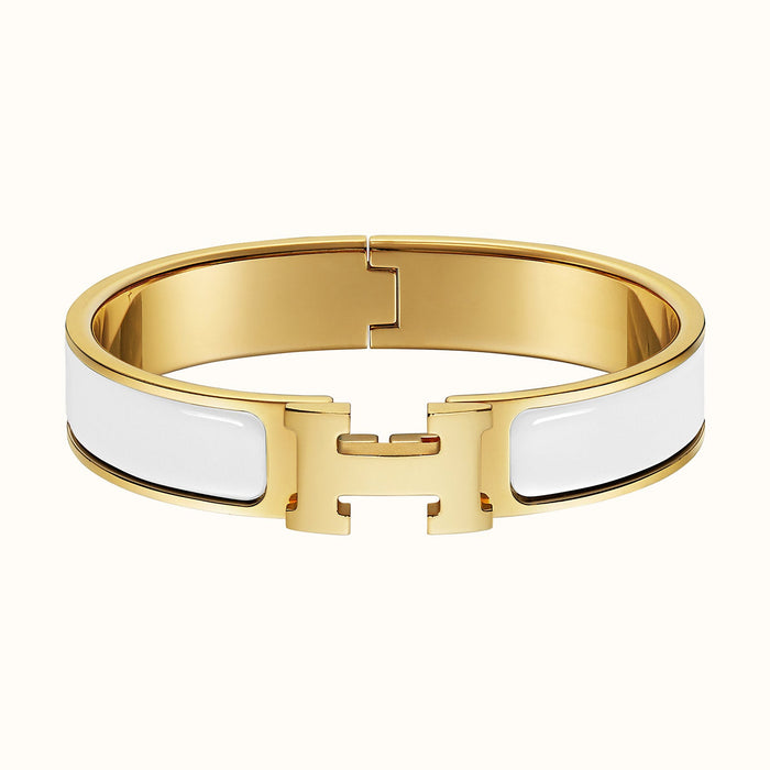 Hermes Clic H Bracelet in White & Gold