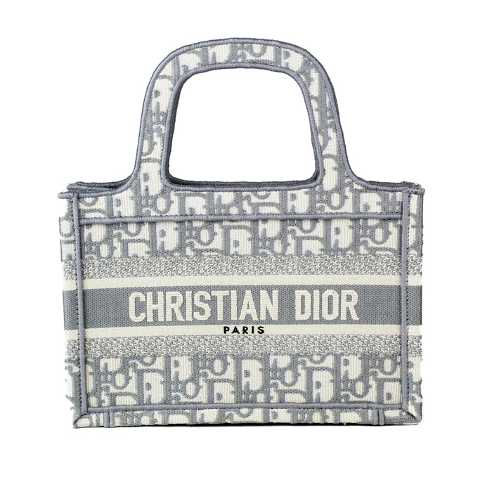 Dior Mini Book Tote in Gray Oblique Embroidery