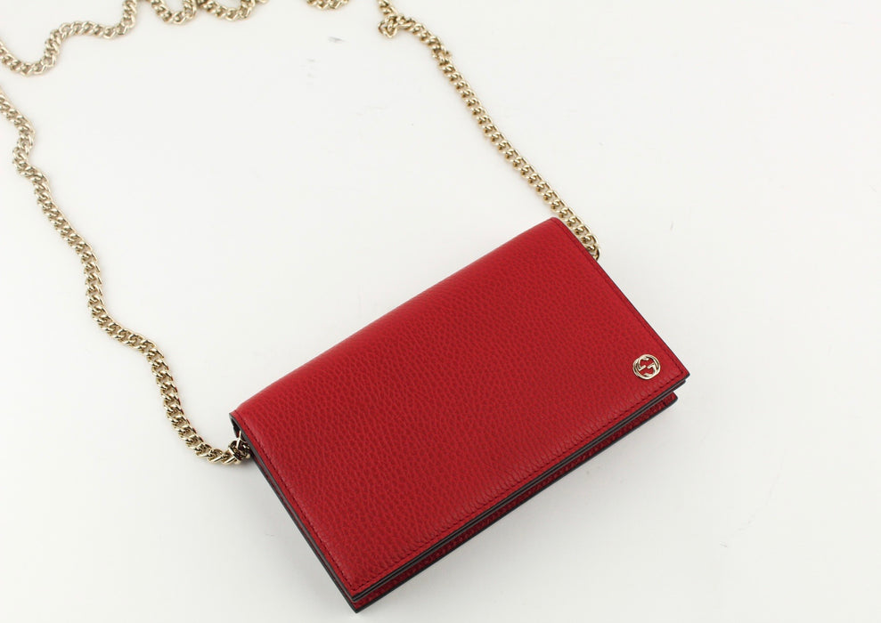 GUCCI GG MARMONT LEATHER CHAIN BAG RED