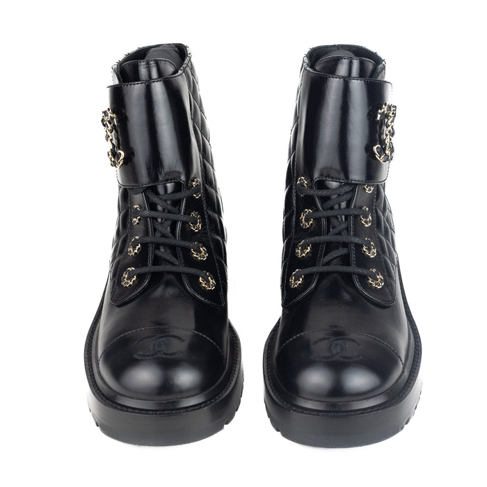 Chanel Women Lace Up Black Boots
