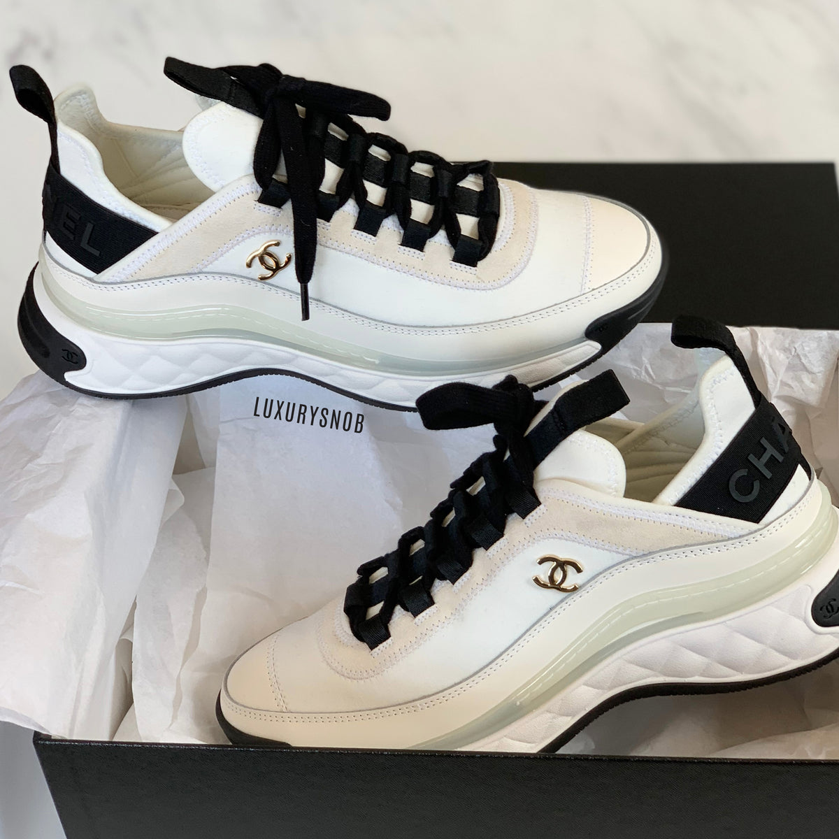 CHANEL 20C Black and White Sport Trail Sneakers Sz 375  Dearluxe