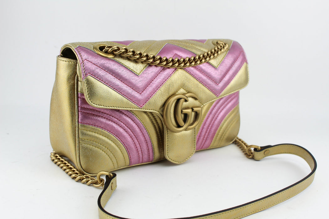 Gucci GG Marmont Small Shoulder bag Pink and Gold