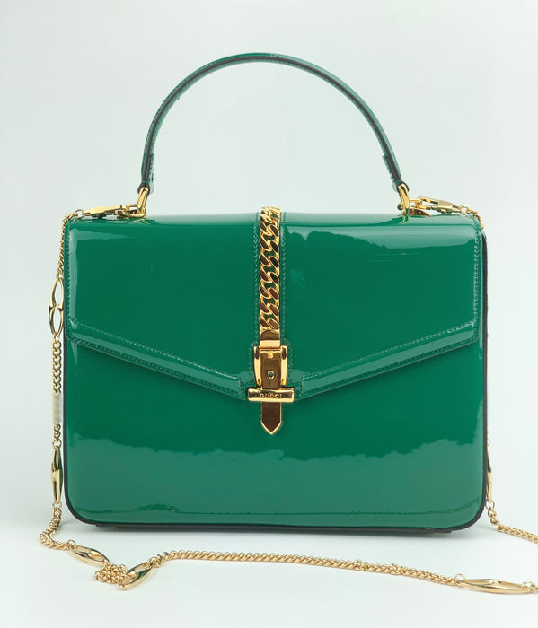 Gucci Sylvie 1969 Green Patent Leather mini Handle bag — LSC INC