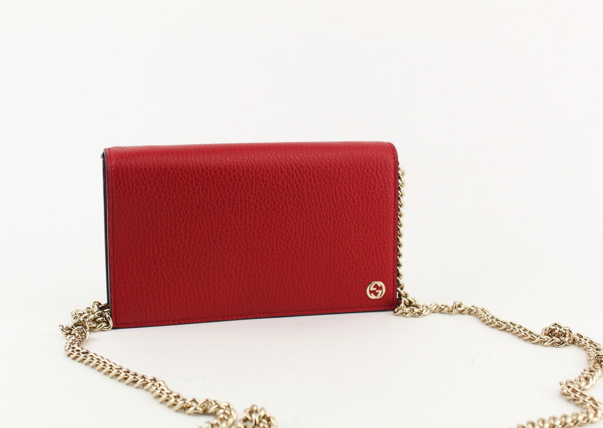 GUCCI GG MARMONT LEATHER CHAIN BAG RED — LSC INC