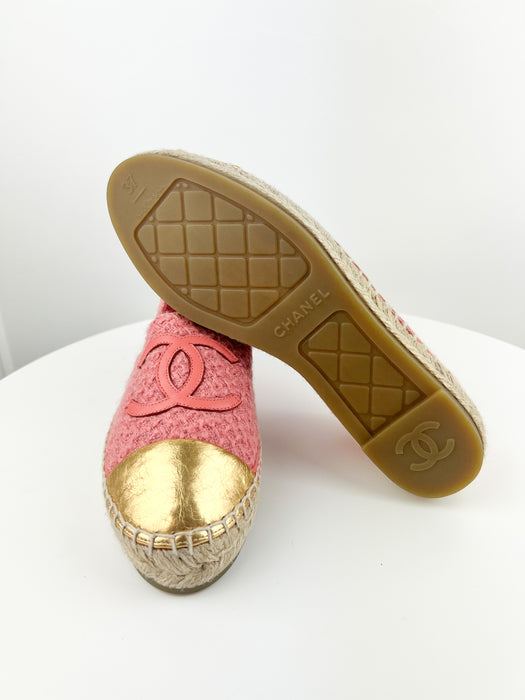 Chanel Espadrille Tweed/ Lambskin Pink and Gold