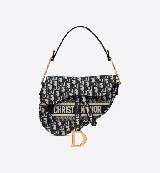 Dior Blue Oblique Embroidery Saddle Bag