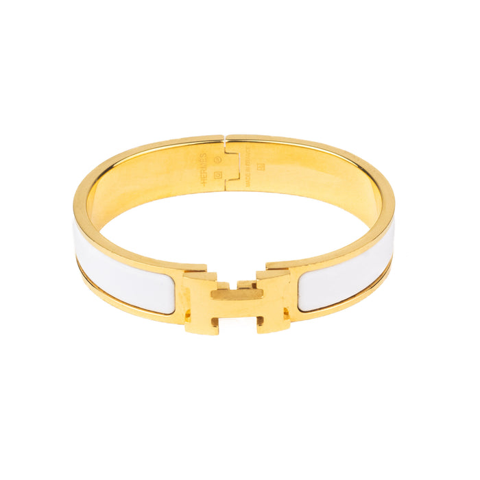 Hermes Clic H Bracelet in White & Gold 