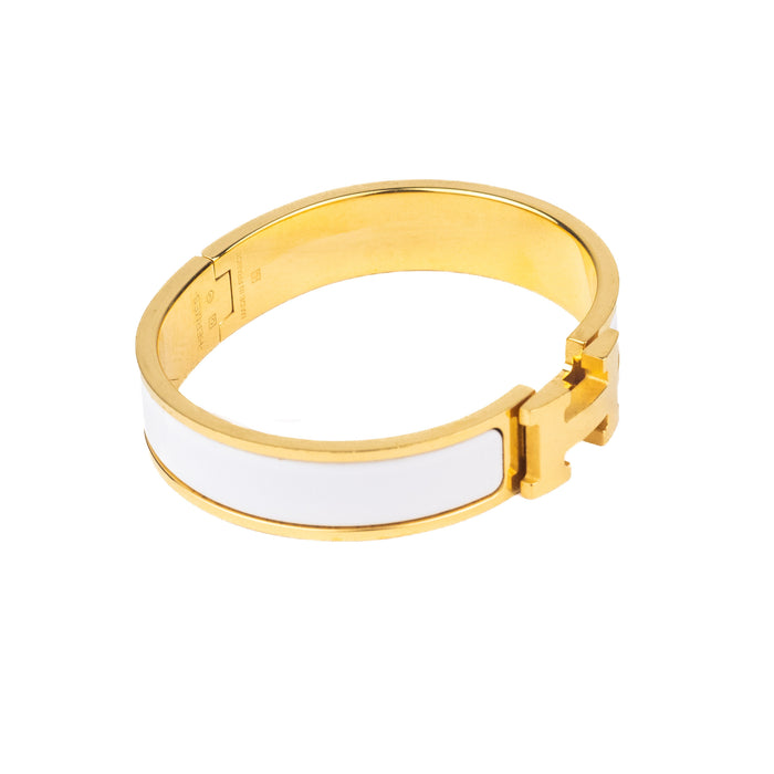 Hermes Clic H Bracelet in White & Gold 